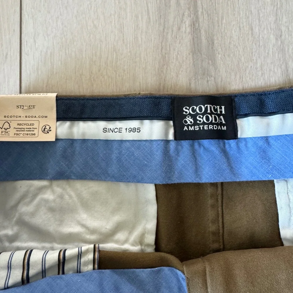 Scotch & Soda Stuart NWT Regular Slim Fit Stretch Chino Pants‎ Brown Tan 36x32 - Picture 4 of 11